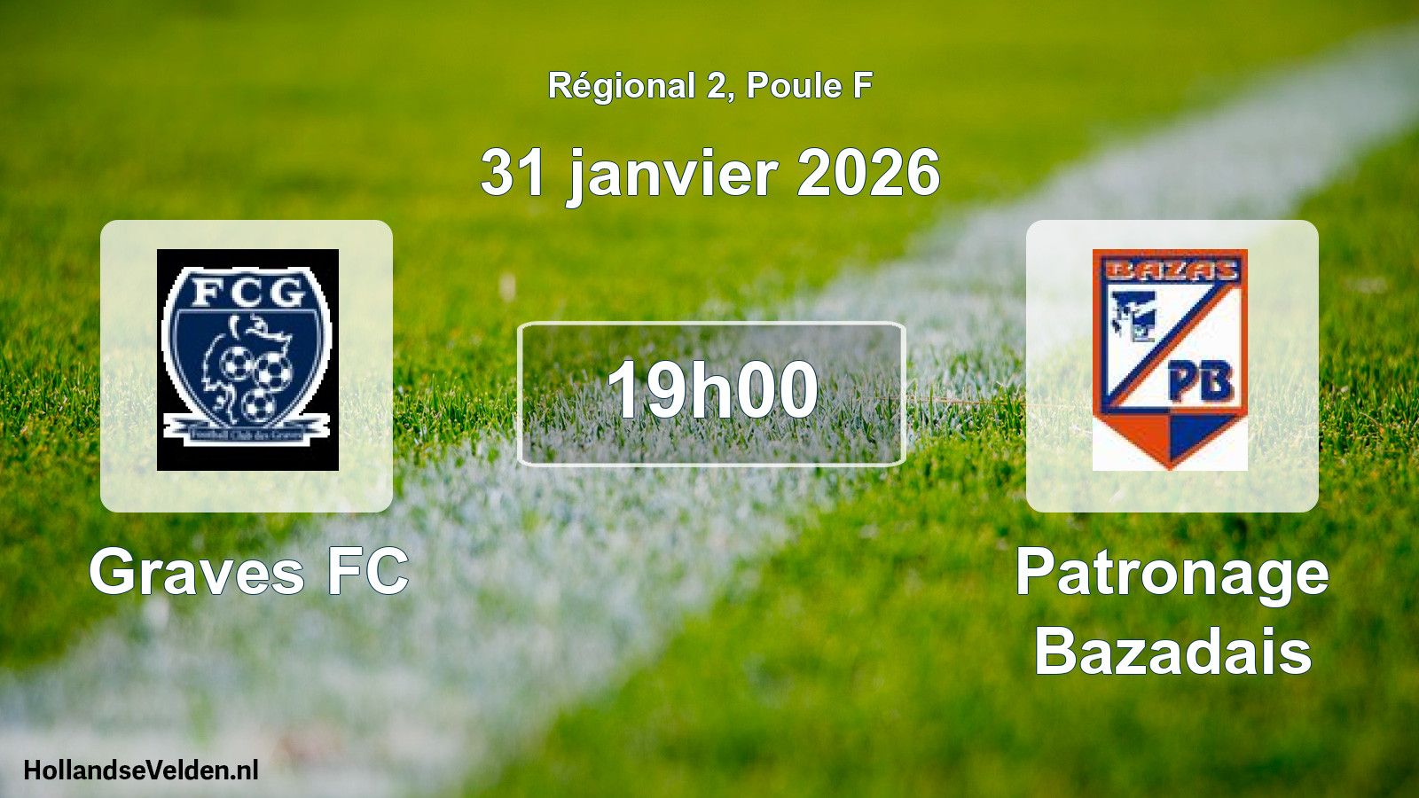 Match programmé: Graves FC - Patronage Bazadais (31 janvier 2026)