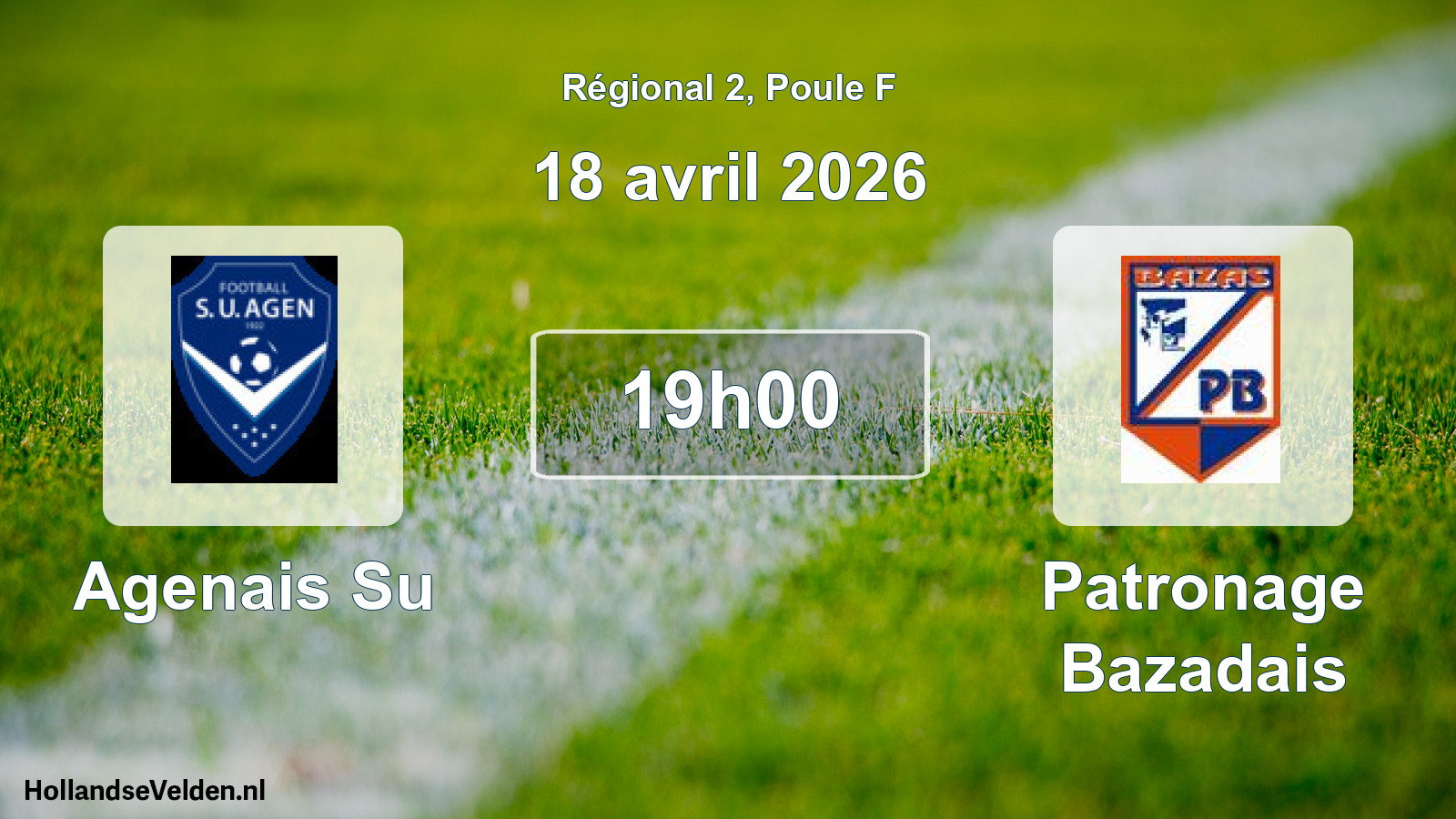 Geplande wedstrijd: Agenais Su - Patronage Bazadais (18 april 2026)