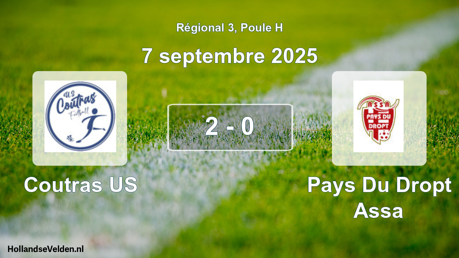 Gespeelde wedstrijd: Coutras US - Pays Du Dropt Assa 2 - 0 (7 september 2025)