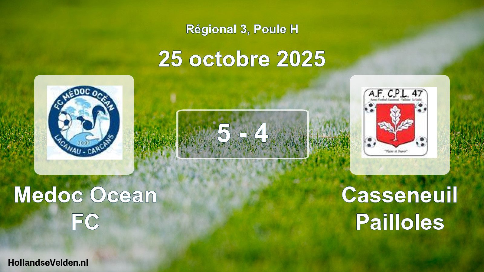 Match joué: Medoc Ocean FC - Casseneuil Pailloles 5 - 4 (25 octobre 2025)
