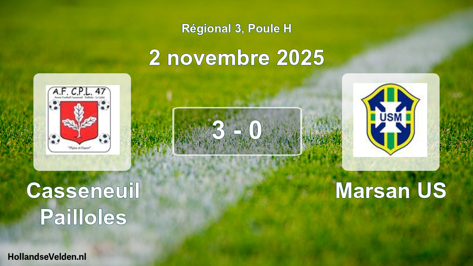 Match joué: Casseneuil Pailloles - Marsan US 3 - 0 (2 novembre 2025)