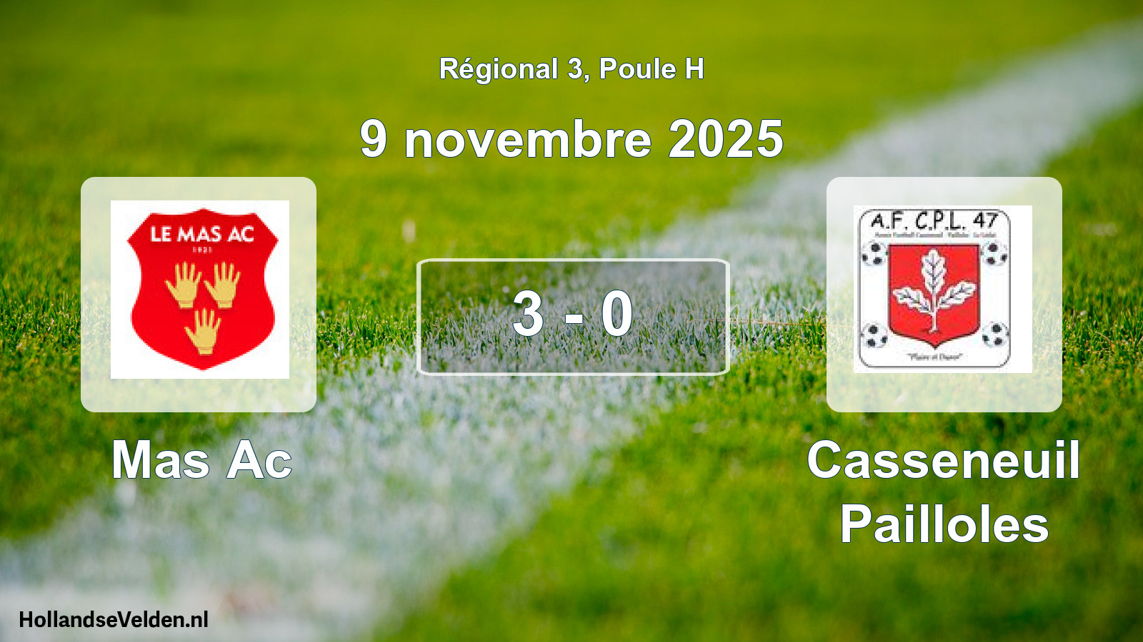 Match joué: Mas Ac - Casseneuil Pailloles 3 - 0 (9 novembre 2025)