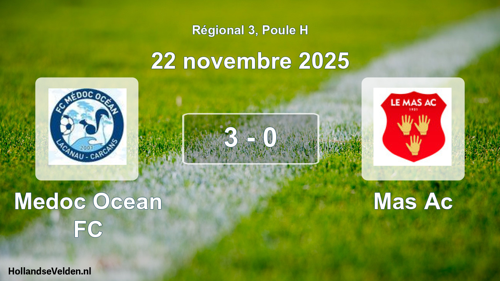 Match joué: Medoc Ocean FC - Mas Ac 3 - 0 (22 novembre 2025)