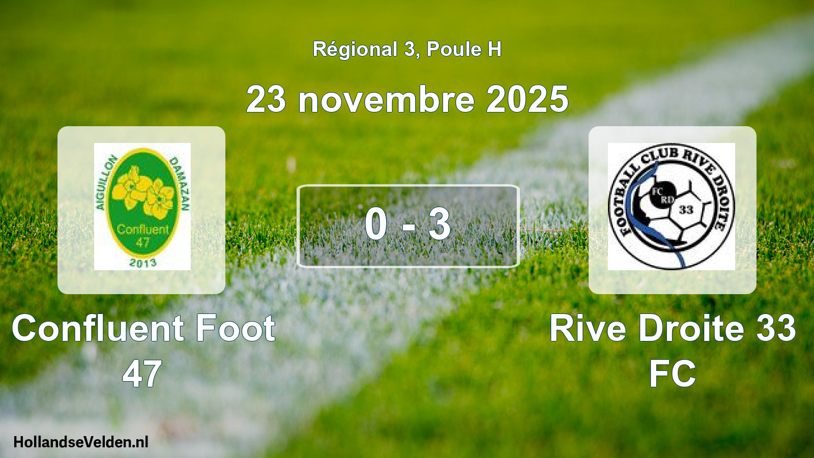 Total number of matches played: Confluent Foot 47 - Rive Droite 33 FC 0 - 3 (23 November 2025)