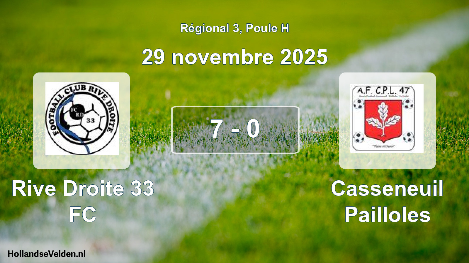 Match joué: Rive Droite 33 FC - Casseneuil Pailloles 7 - 0 (29 novembre 2025)
