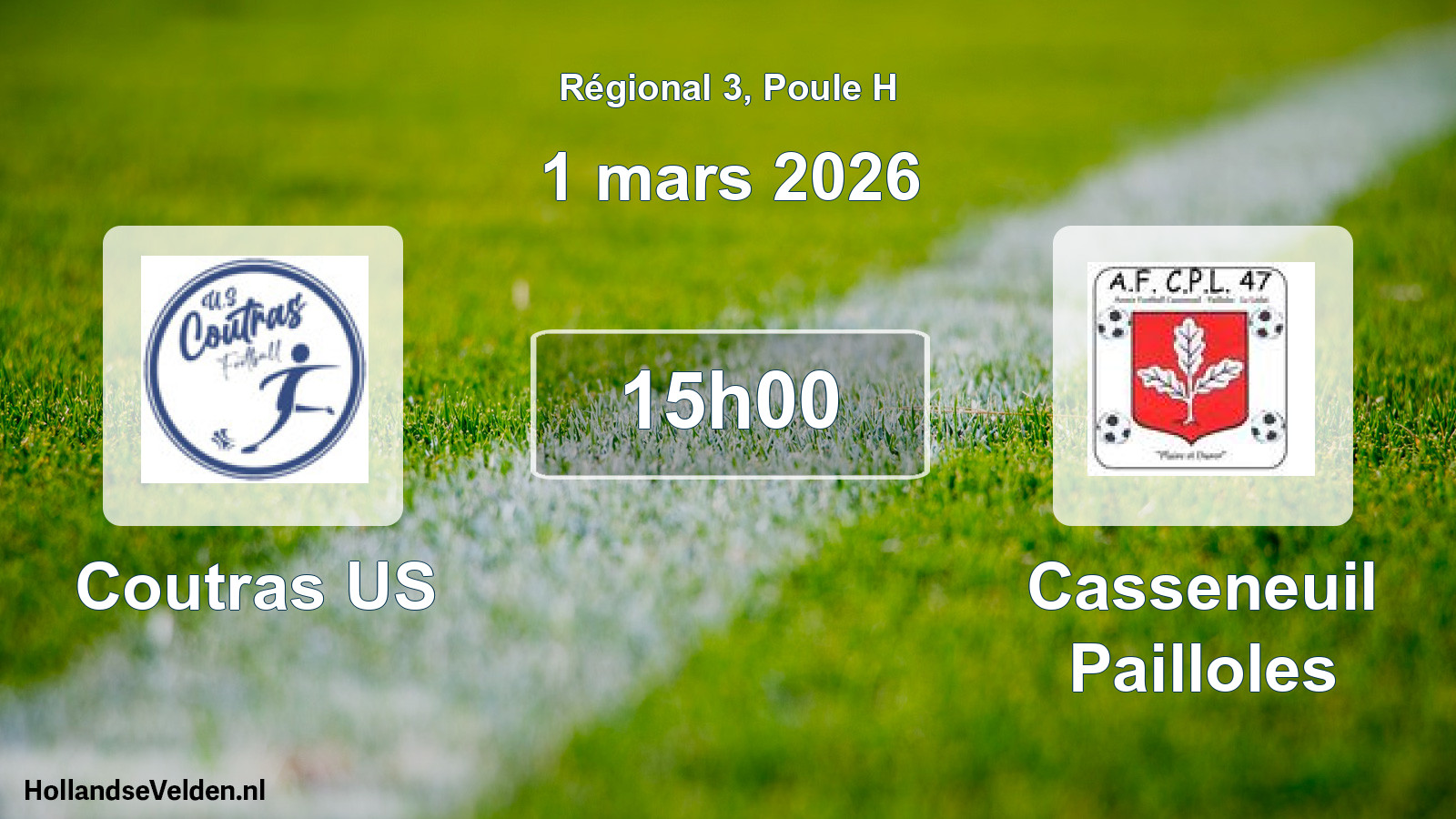 Match programmé: Coutras US - Casseneuil Pailloles (1 mars 2026)