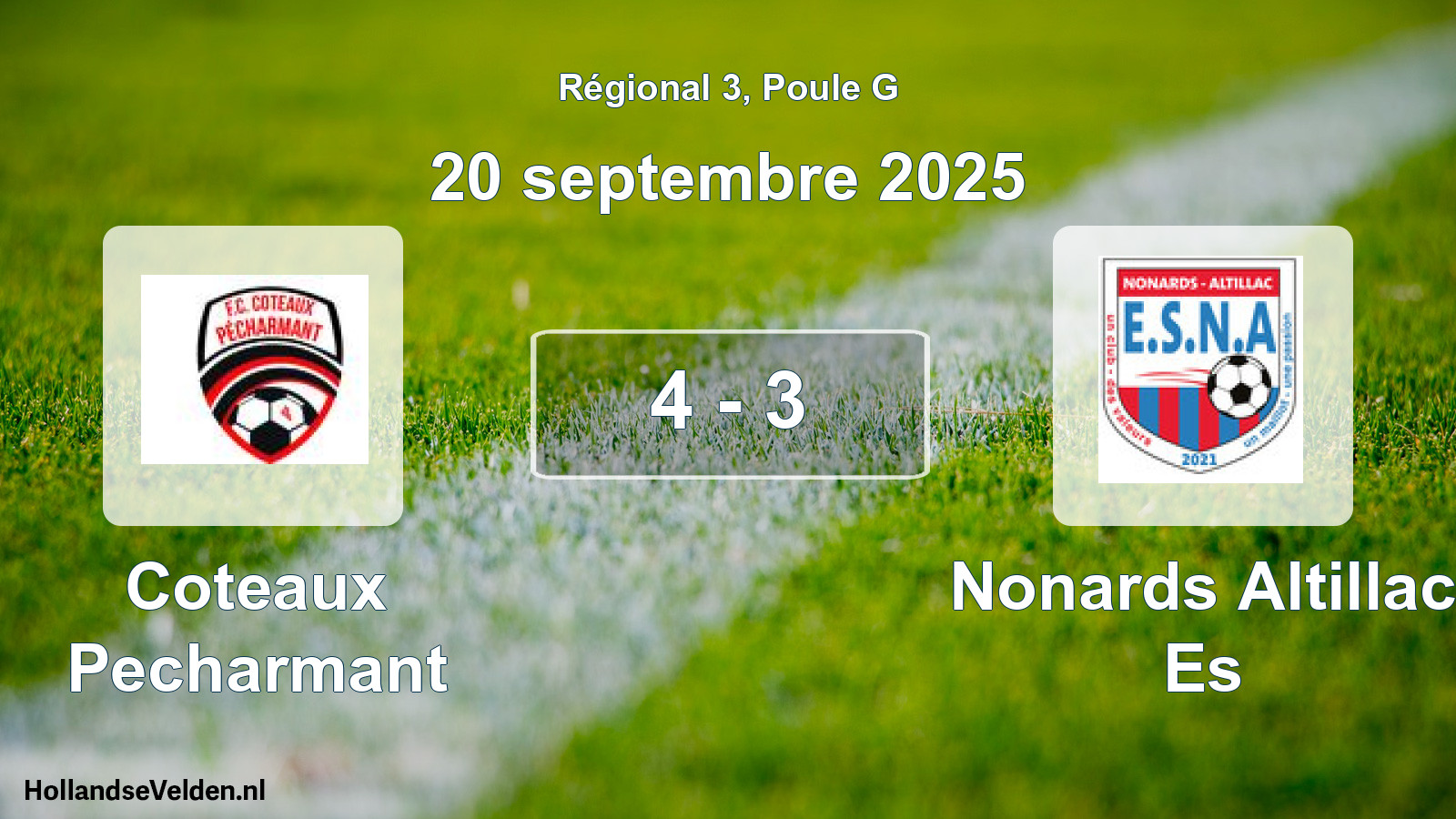 Gespeelde wedstrijd: Coteaux Pecharmant - Nonards Altillac Es 4 - 3 (20 september 2025)