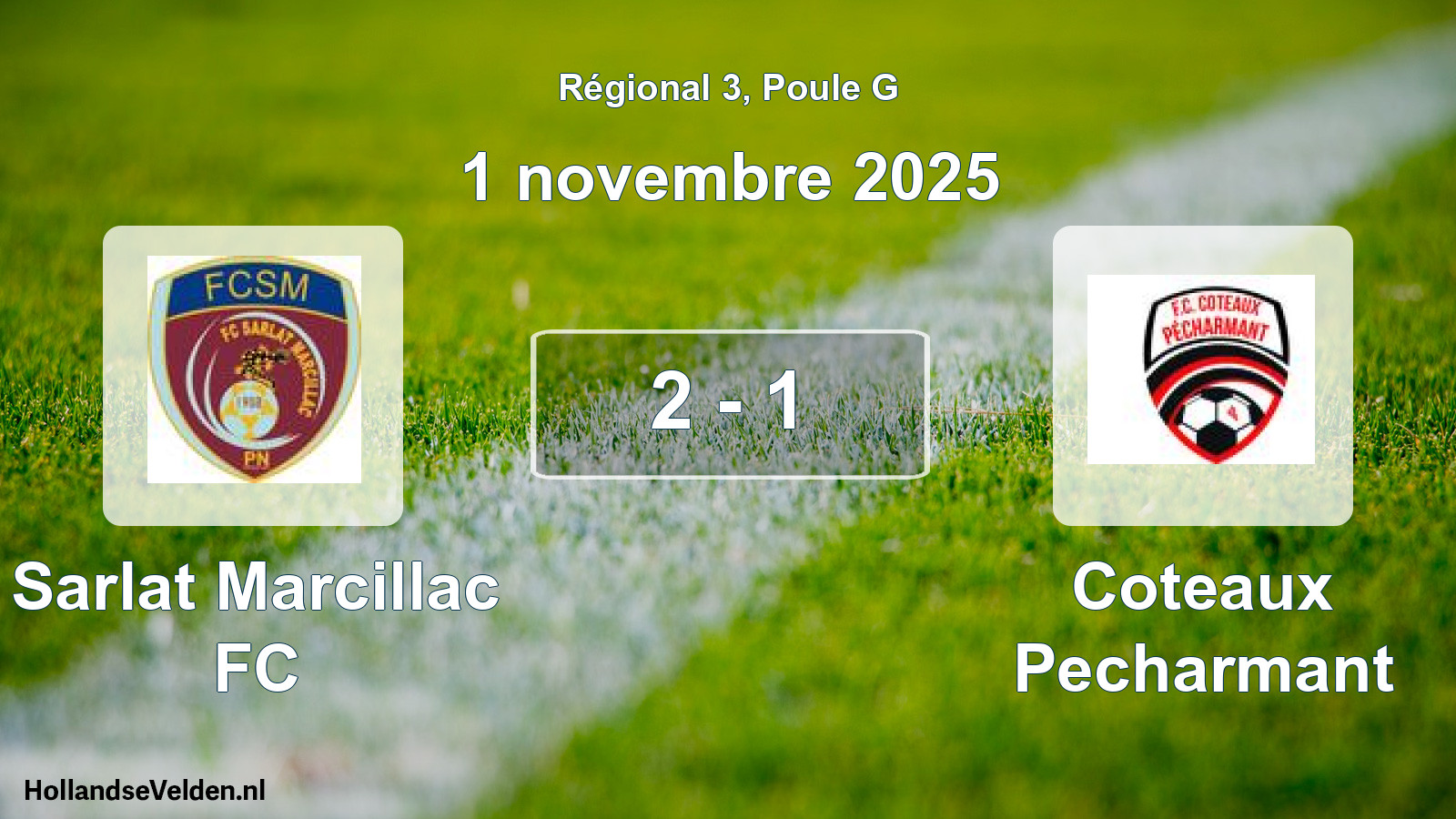 Match joué: Sarlat Marcillac FC - Coteaux Pecharmant 2 - 1 (1 novembre 2025)