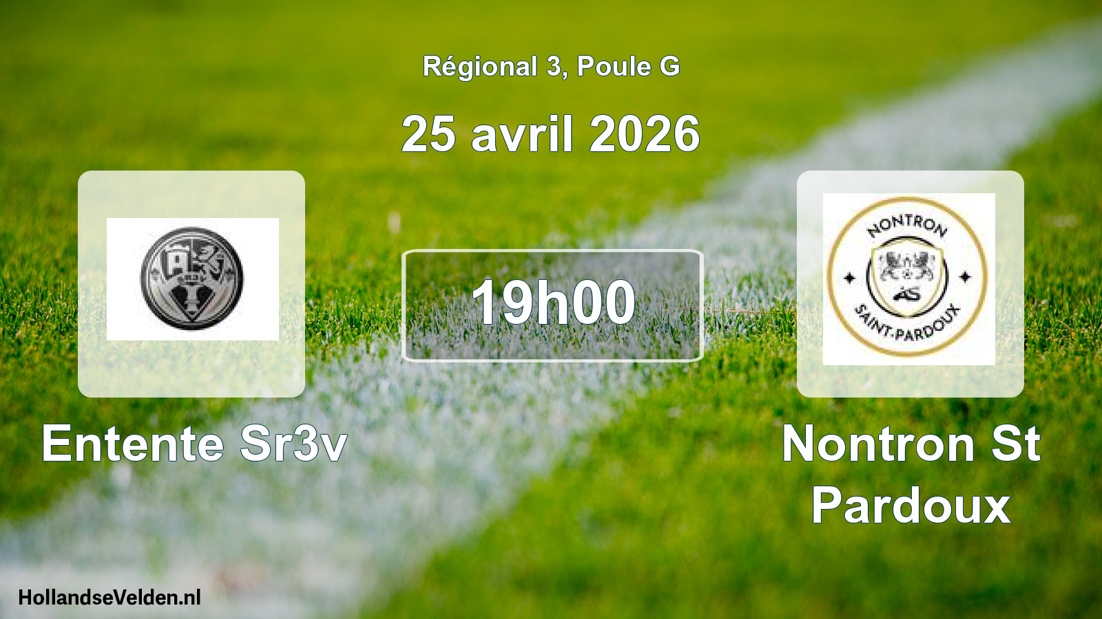 Match programmé: Entente Sr3v - Nontron St Pardoux (25 avril 2026)