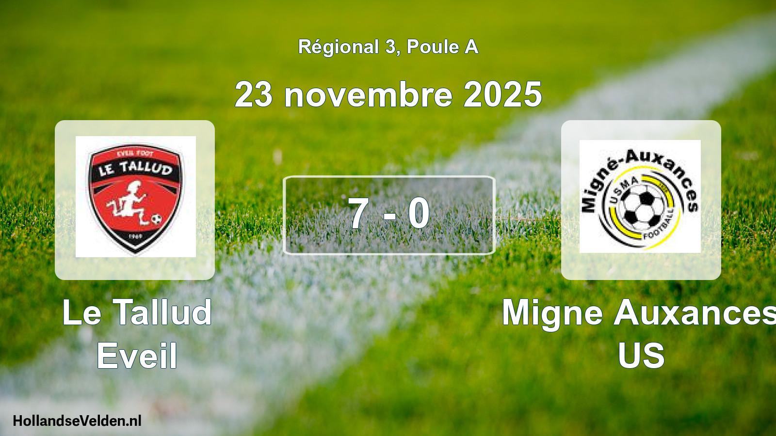 Total number of matches played: Le Tallud Eveil - Migne Auxances US 7 - 0 (23 November 2025)
