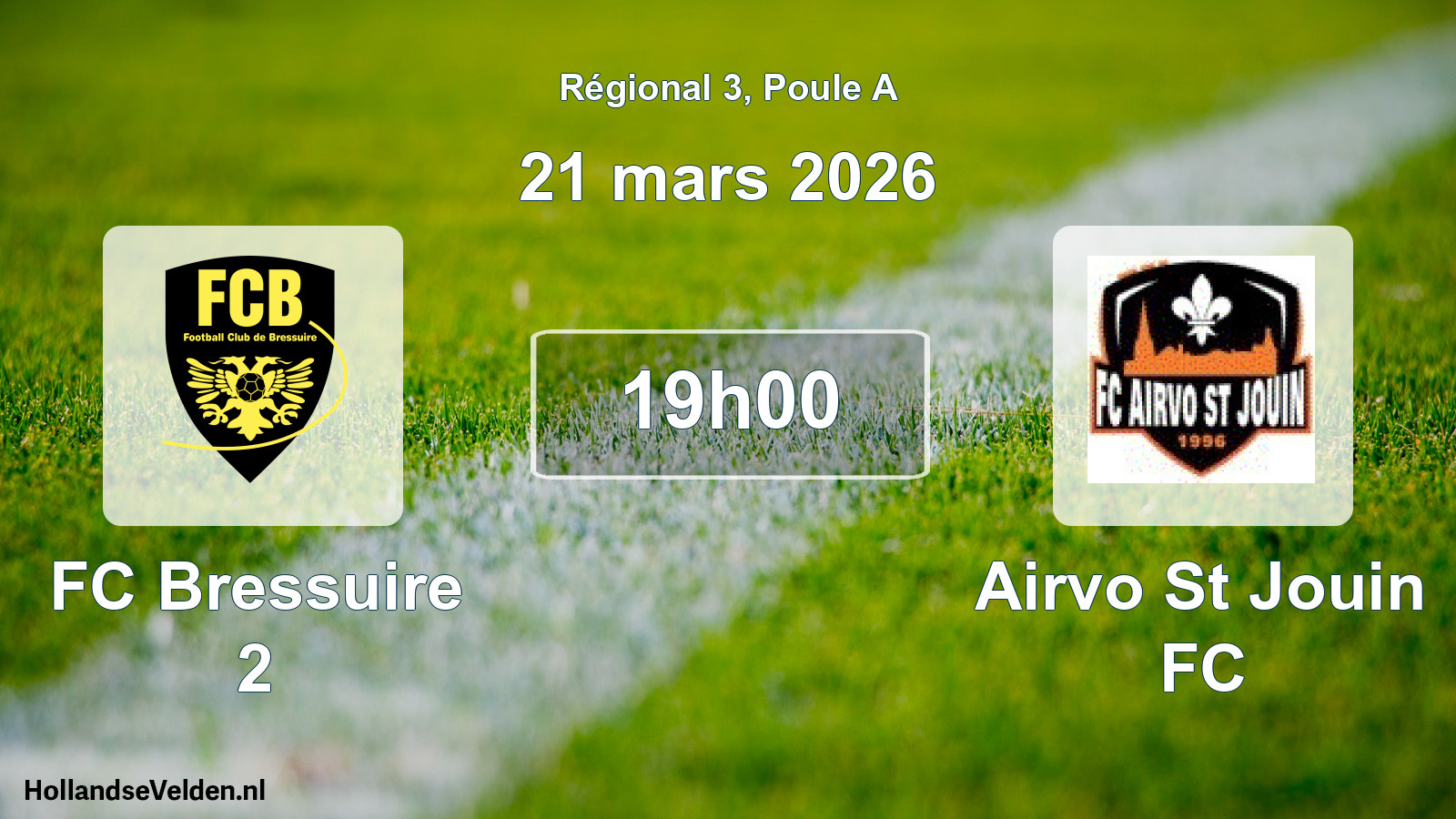 Match programmé: FC Bressuire 2 - Airvo St Jouin FC (21 mars 2026)