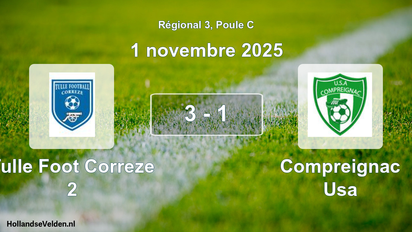 Match joué: Tulle Foot Correze 2 - Compreignac Usa 3 - 1 (1 novembre 2025)