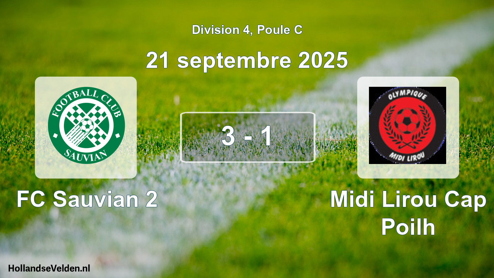 Match joué: FC Sauvian 2 - Midi Lirou Cap Poilh 3 - 1 (21 septembre 2025)