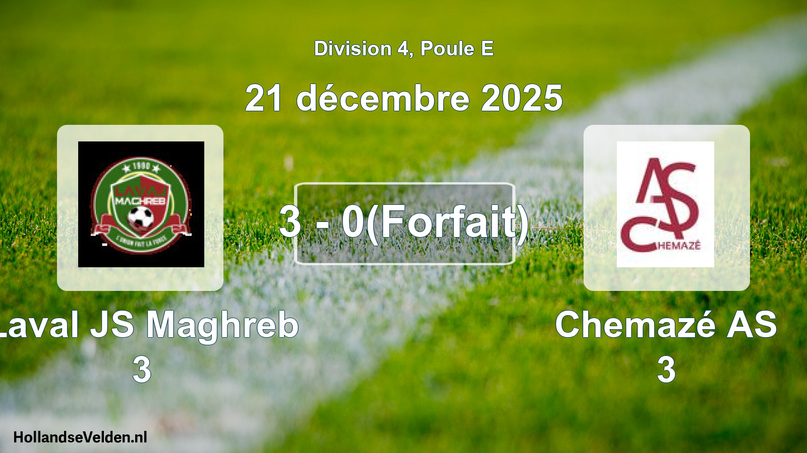 Match joué: Laval JS Maghreb 3 - Chemazé AS 3 3 - 0(Forfait) (21 décembre 2025)