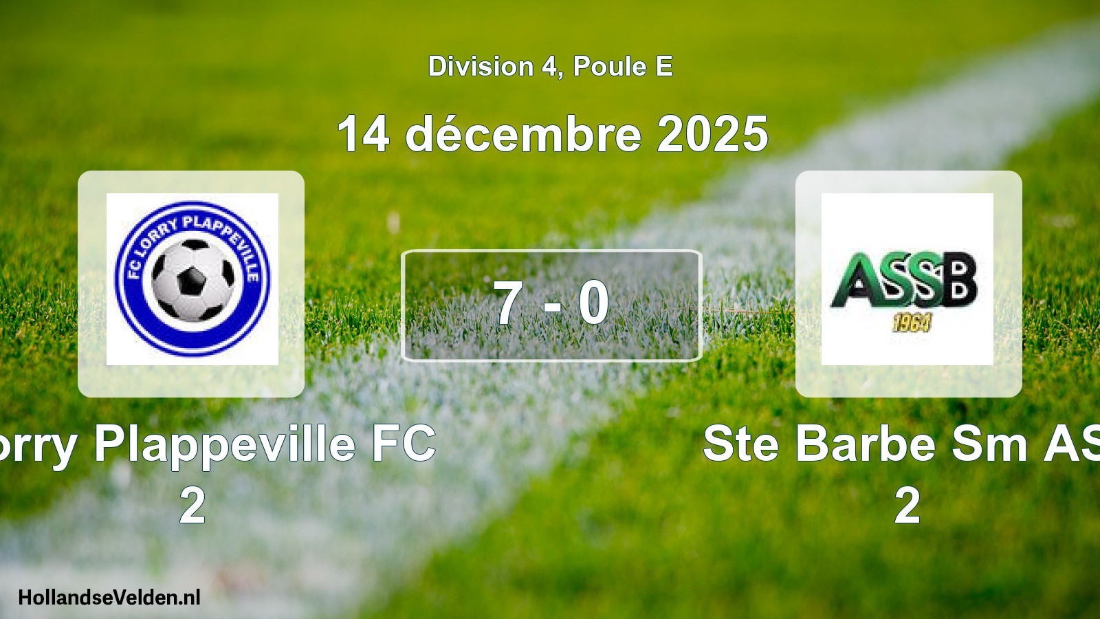 Match joué: Lorry Plappeville FC 2 - Ste Barbe Sm AS 2 7 - 0 (14 décembre 2025)