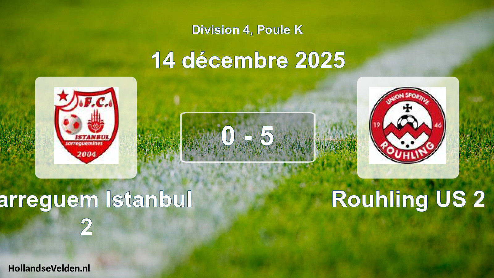 Match joué: Sarreguem Istanbul 2 - Rouhling US 2 0 - 5 (14 décembre 2025)
