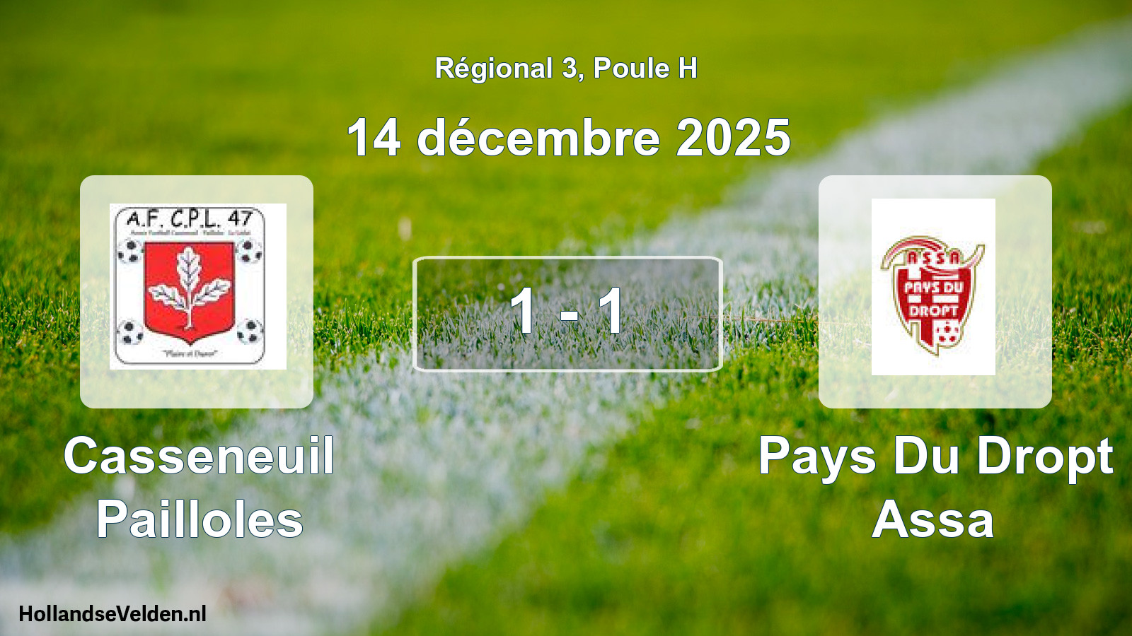 Match joué: Casseneuil Pailloles - Pays Du Dropt Assa 1 - 1 (14 décembre 2025)
