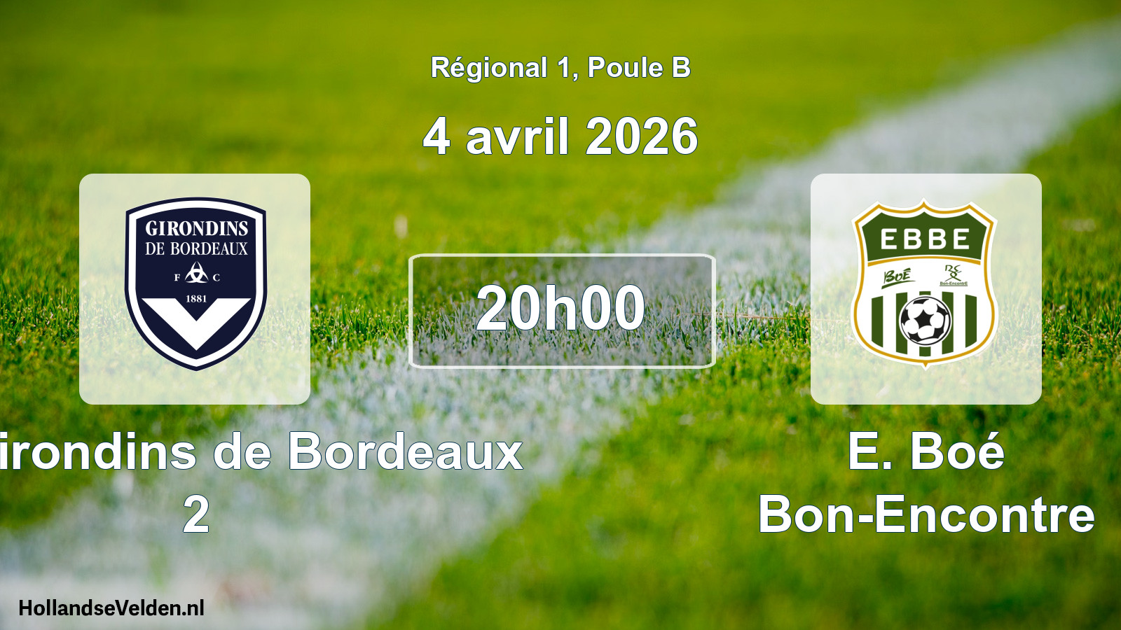 Geplande wedstrijd: FC Girondins de Bordeaux 2 - E. Boé Bon-Encontre (4 april 2026)