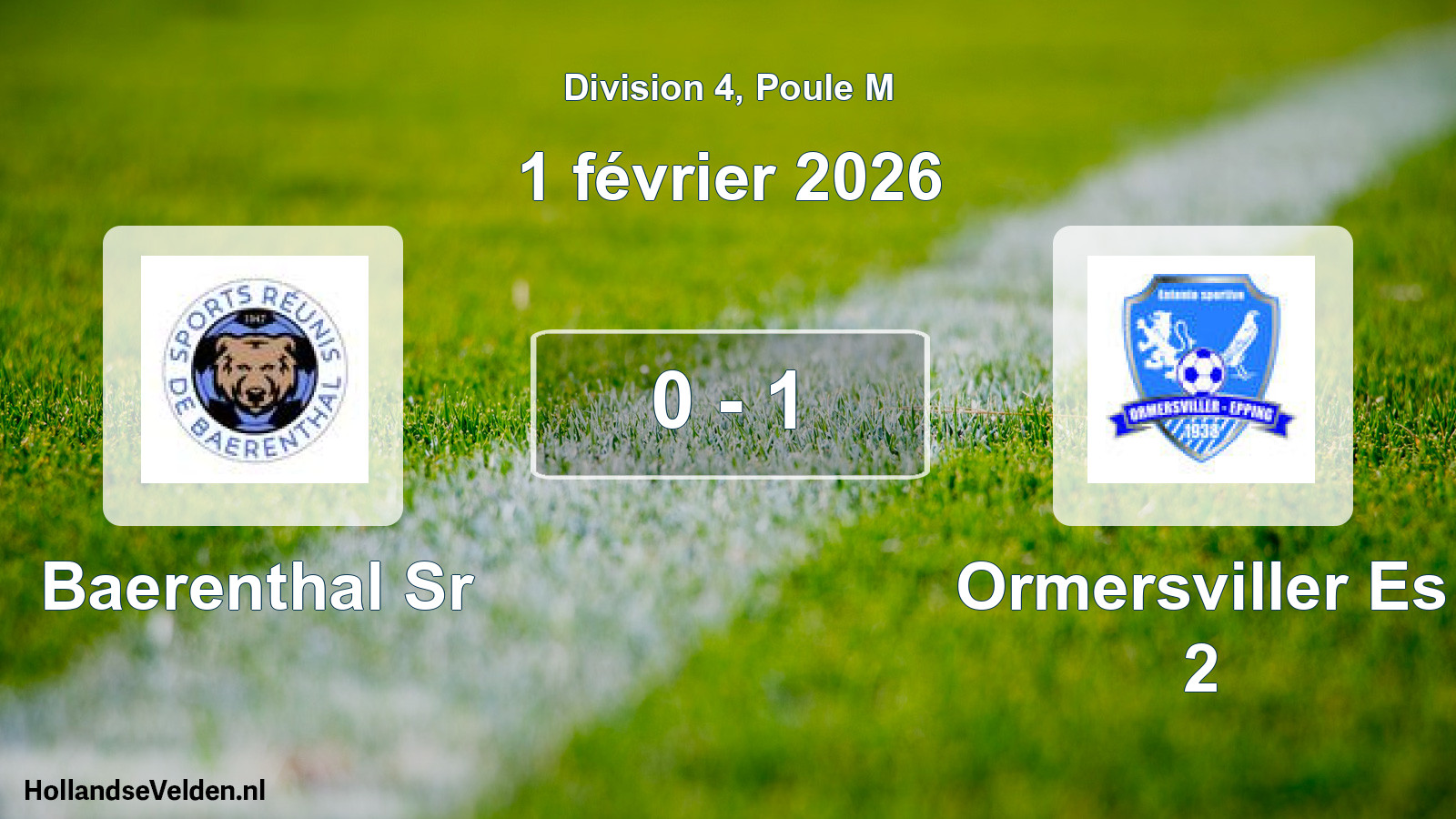 Match joué: Baerenthal Sr - Ormersviller Es 2 0 - 1 (1 février 2026)