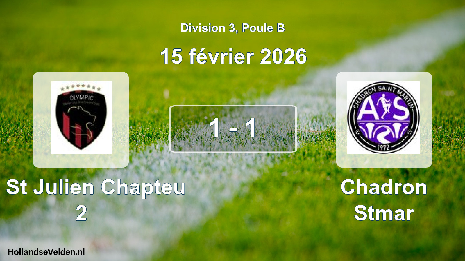 Match joué: O. St Julien Chapteu 2 - Chadron Stmar 1 - 1 (15 février 2026)