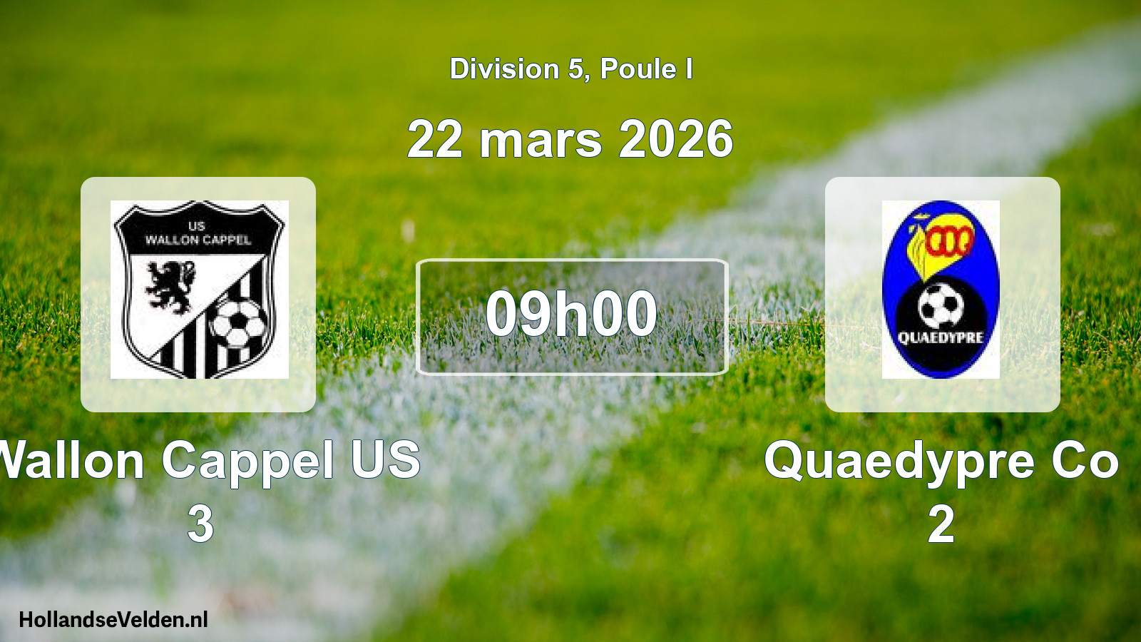 Geplande wedstrijd: Wallon Cappel US 3 - Quaedypre Co 2 (22 maart 2026)