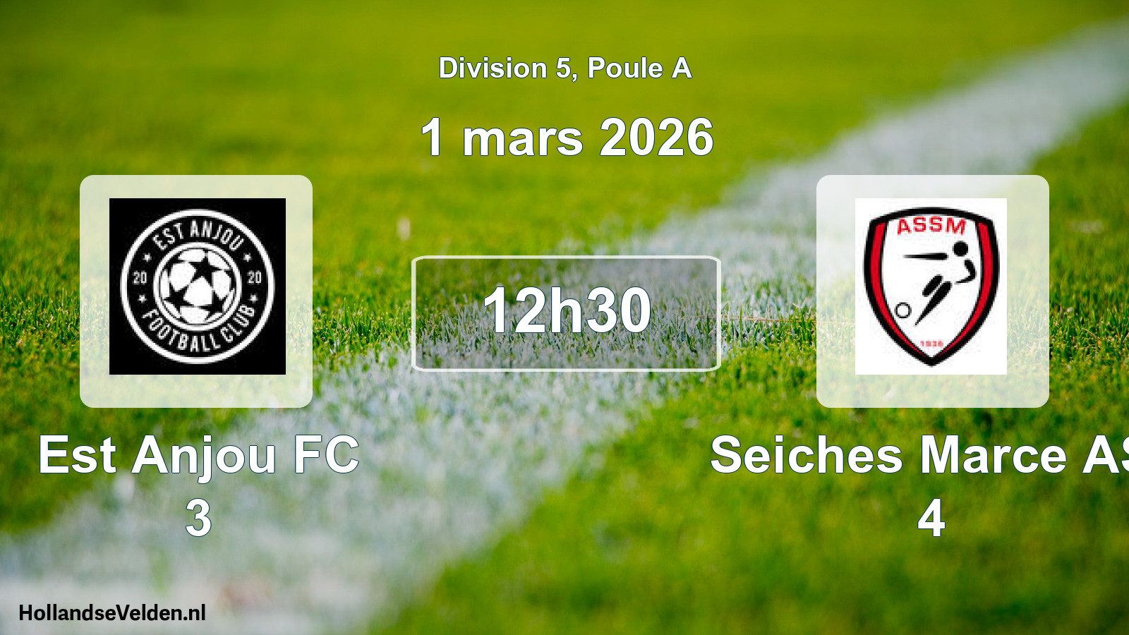 Match programmé: Est Anjou FC 3 - Seiches Marce AS 4 (1 mars 2026)