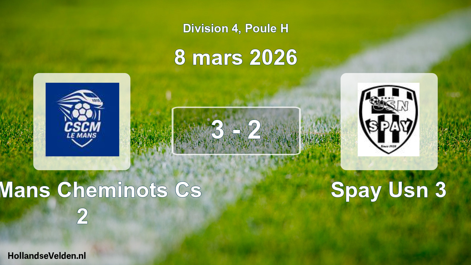 Total number of matches played: Le Mans Cheminots Cs 2 - Spay Usn 3 3 - 2 (8 March 2026)