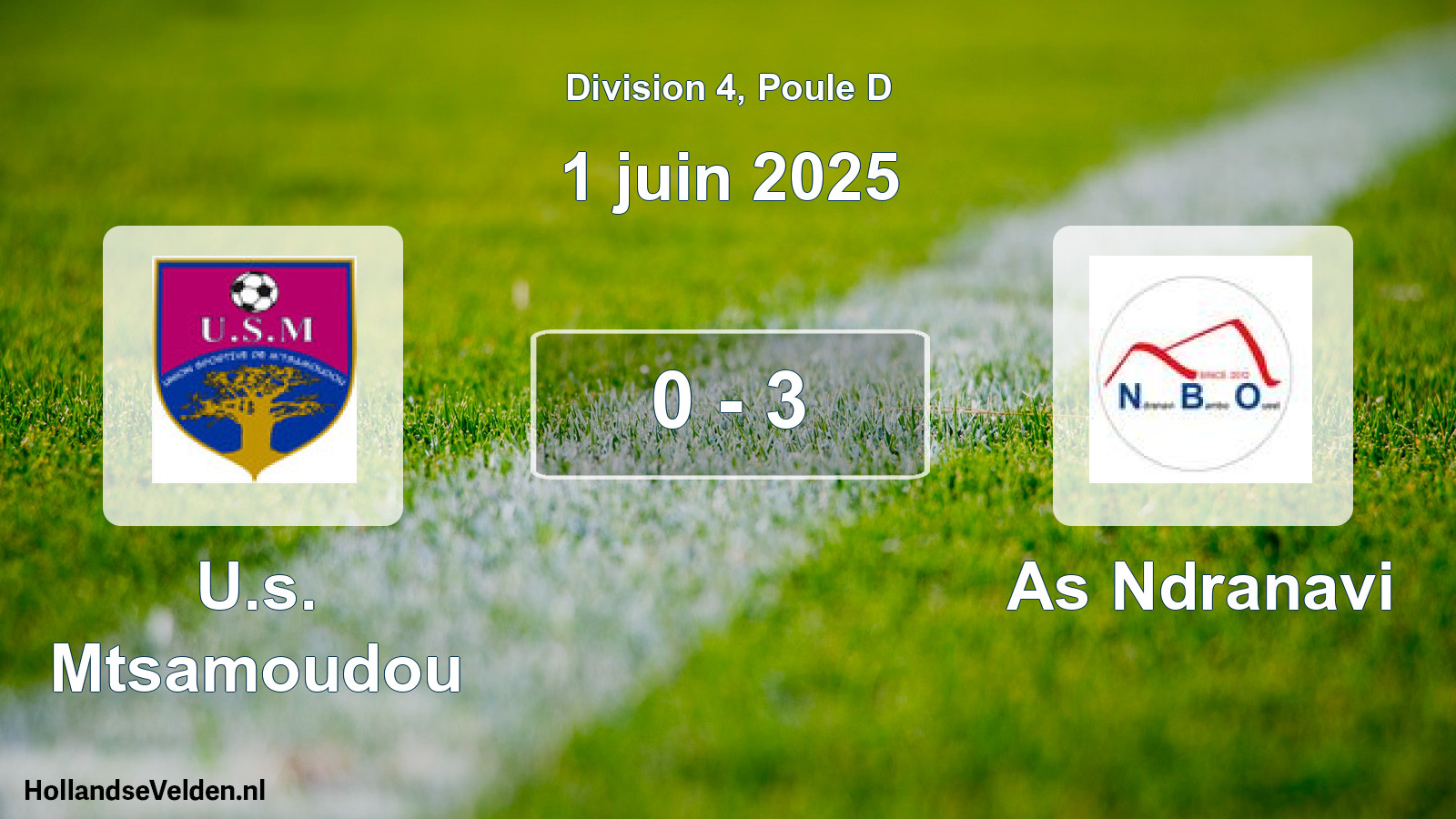 Match joué: U.s. Mtsamoudou - As Ndranavi 0 - 3 (1 juin 2025)