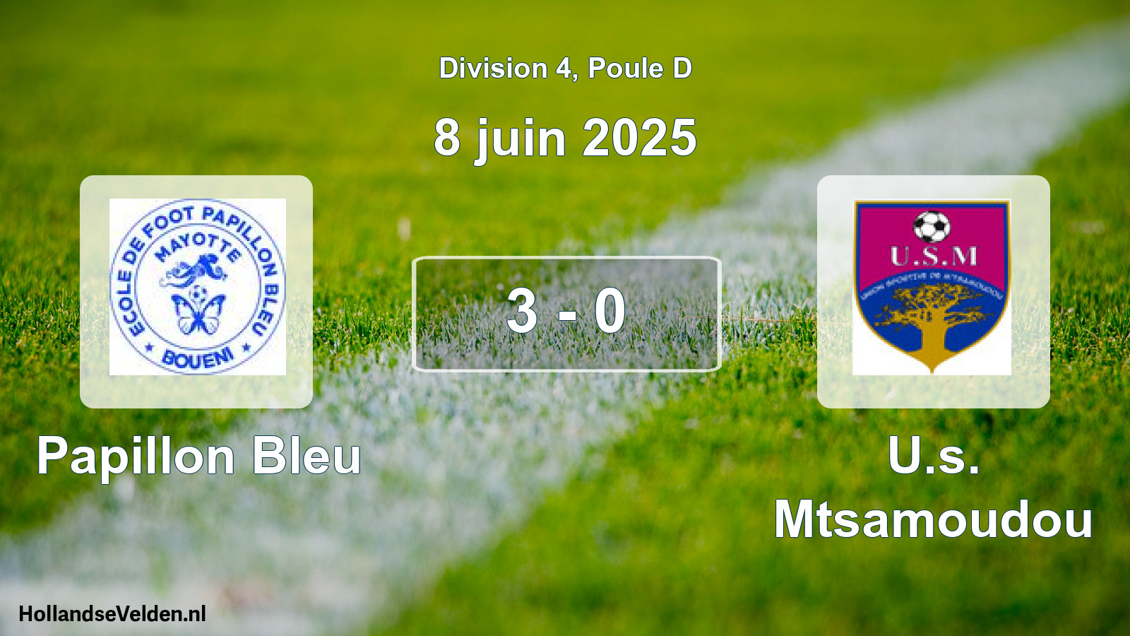 Match joué: Papillon Bleu - U.s. Mtsamoudou 3 - 0 (8 juin 2025)