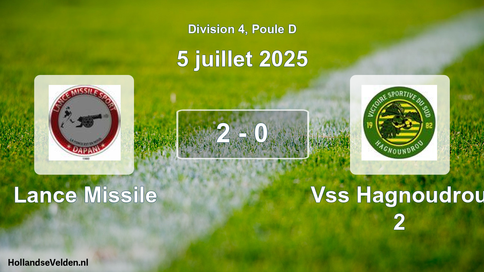 Total number of matches played: Lance Missile - Vss Hagnoudrou 2 2 - 0 (5 July 2025)