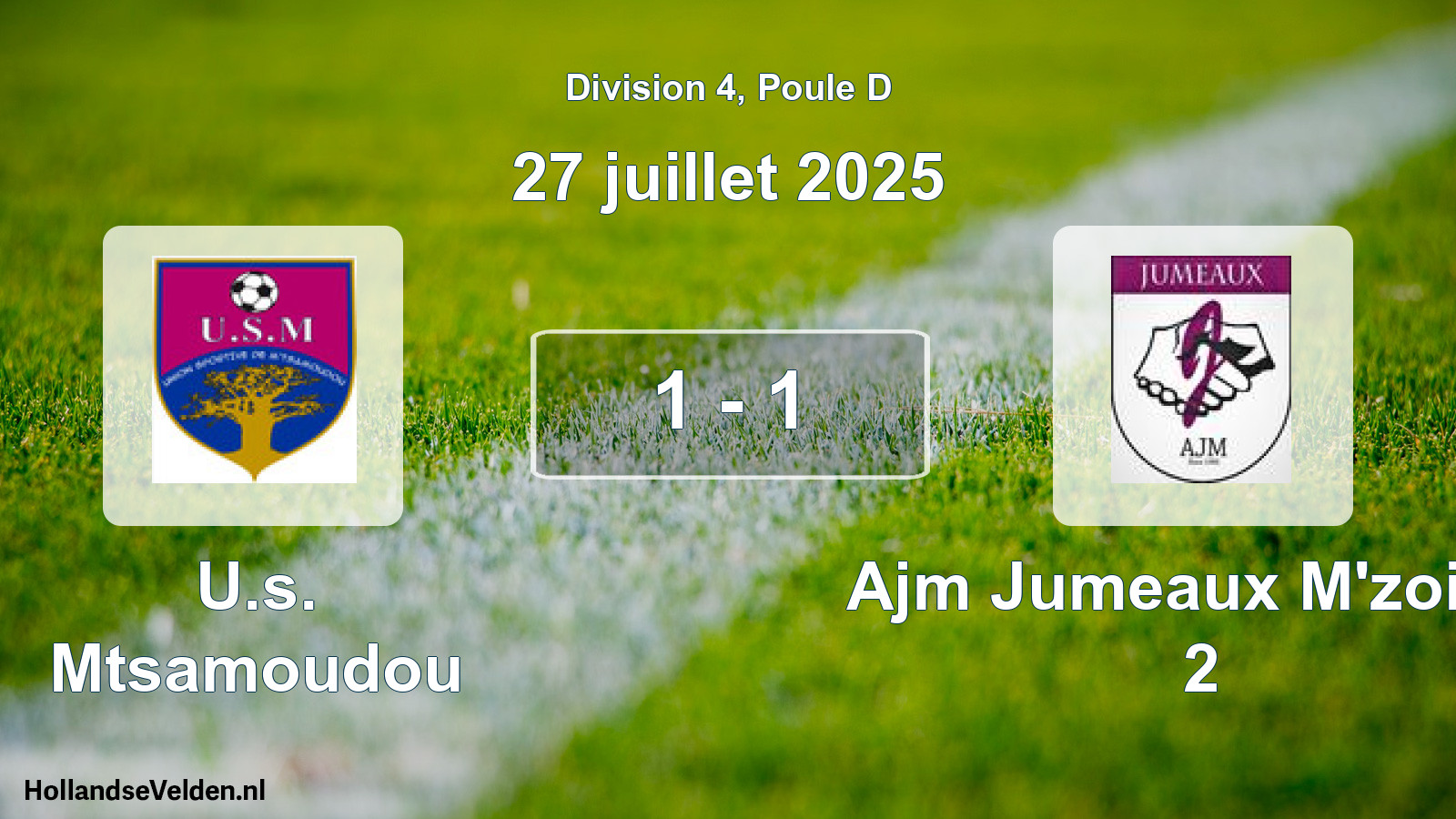 Match joué: U.s. Mtsamoudou - AJM Jumeaux 2 1 - 1 (27 juillet 2025)