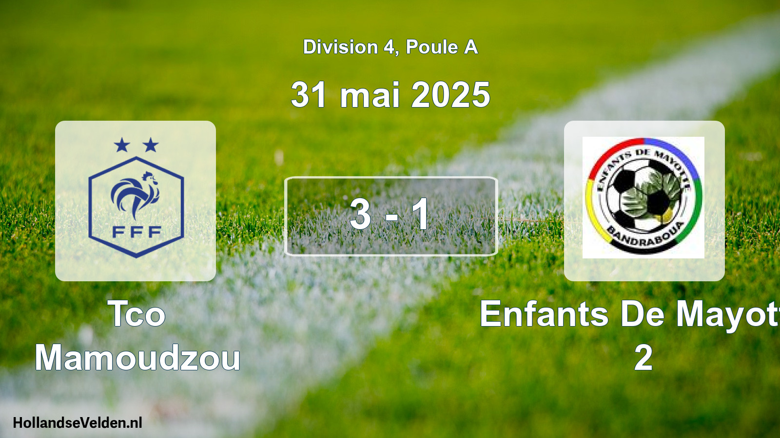 Gespeelde wedstrijd: Tco Mamoudzou - Enfants De Mayotte 2 3 - 1 (31 mei 2025)