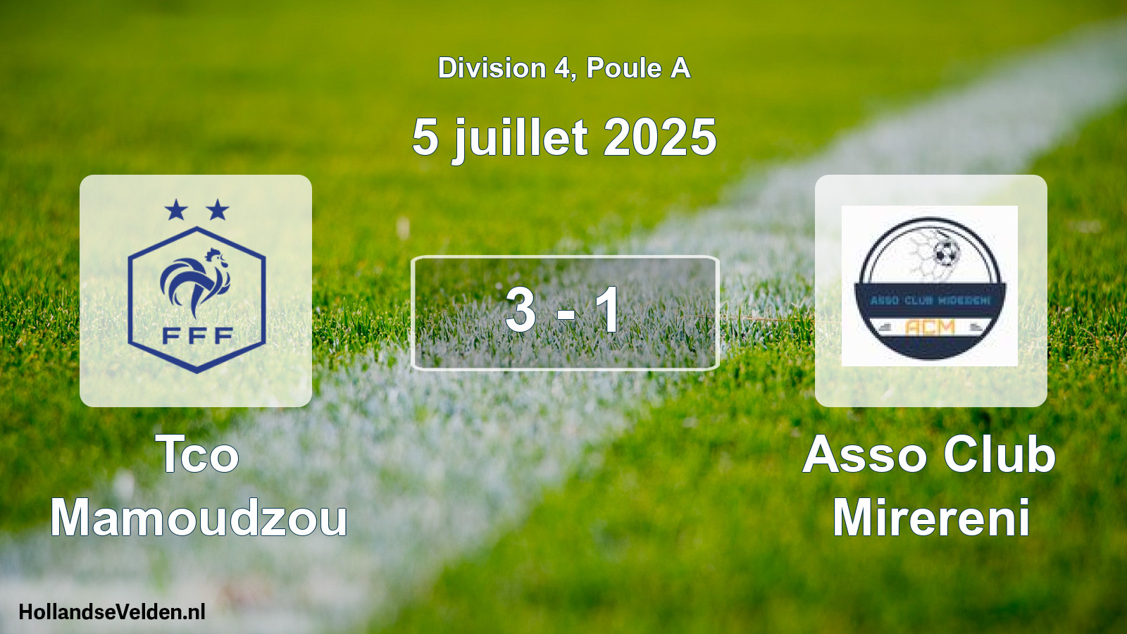 Match joué: Tco Mamoudzou - Asso Club Mirereni 3 - 1 (5 juillet 2025)