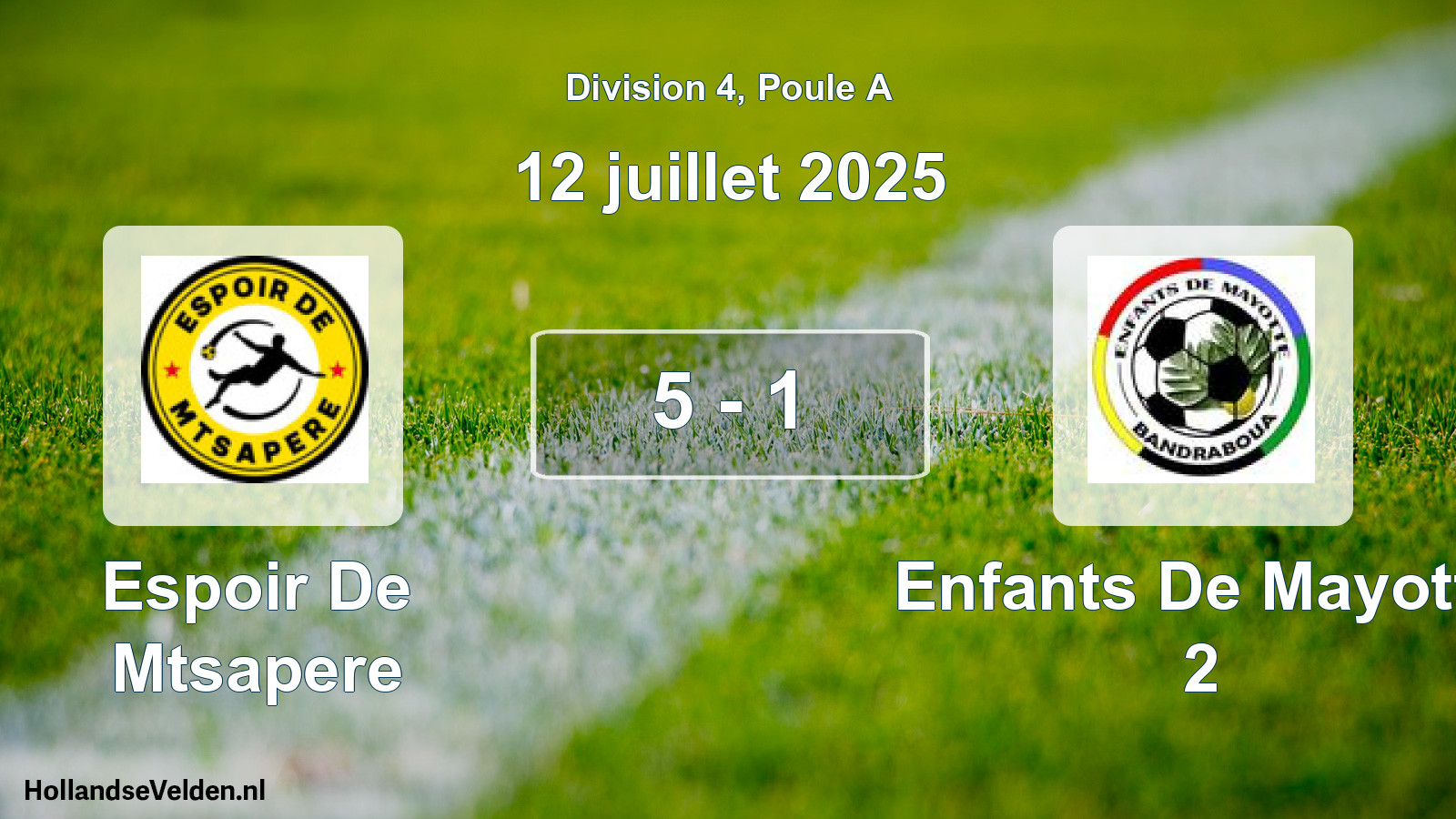 Gespeelde wedstrijd: Espoir De Mtsapere - Enfants De Mayotte 2 5 - 1 (12 juli 2025)