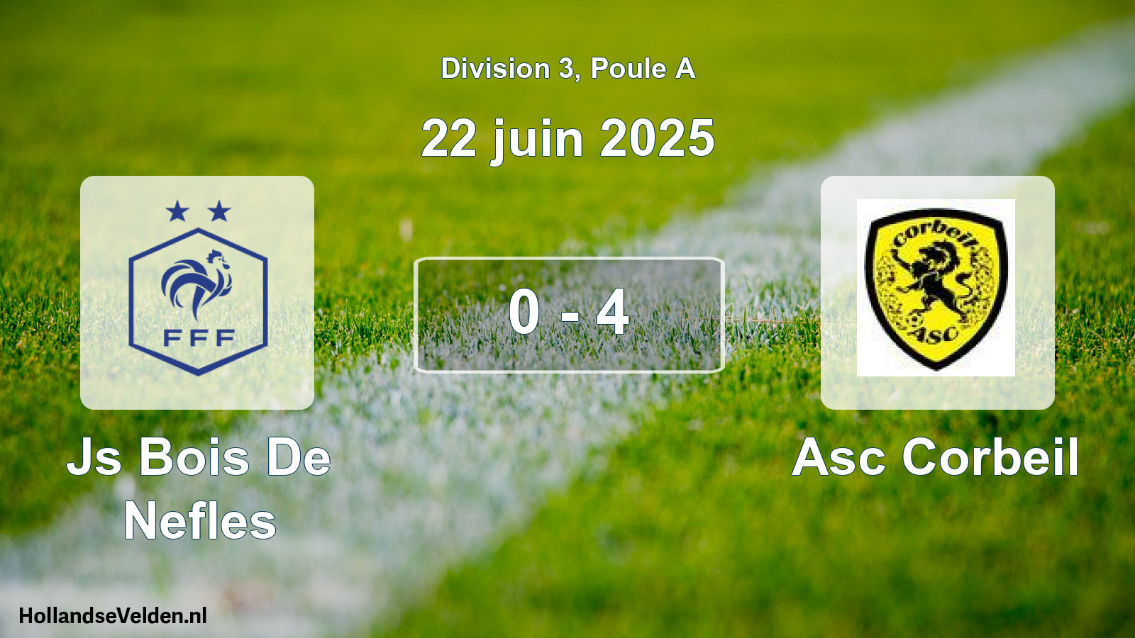 Match joué: Js Bois De Nefles - Asc Corbeil 0 - 4 (22 juin 2025)