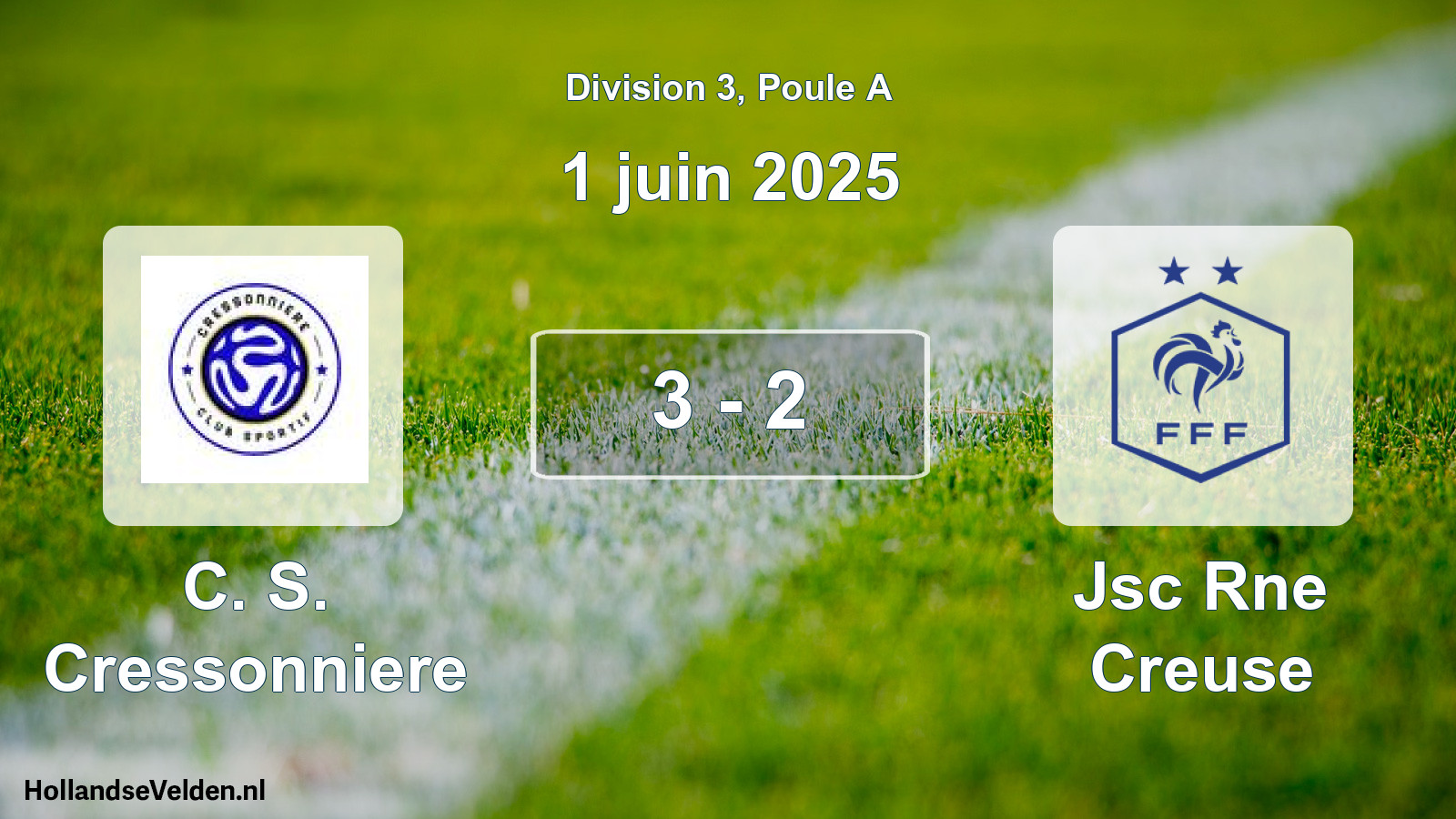 Match joué: C. S. Cressonniere - Jsc Rne Creuse 3 - 2 (1 juin 2025)