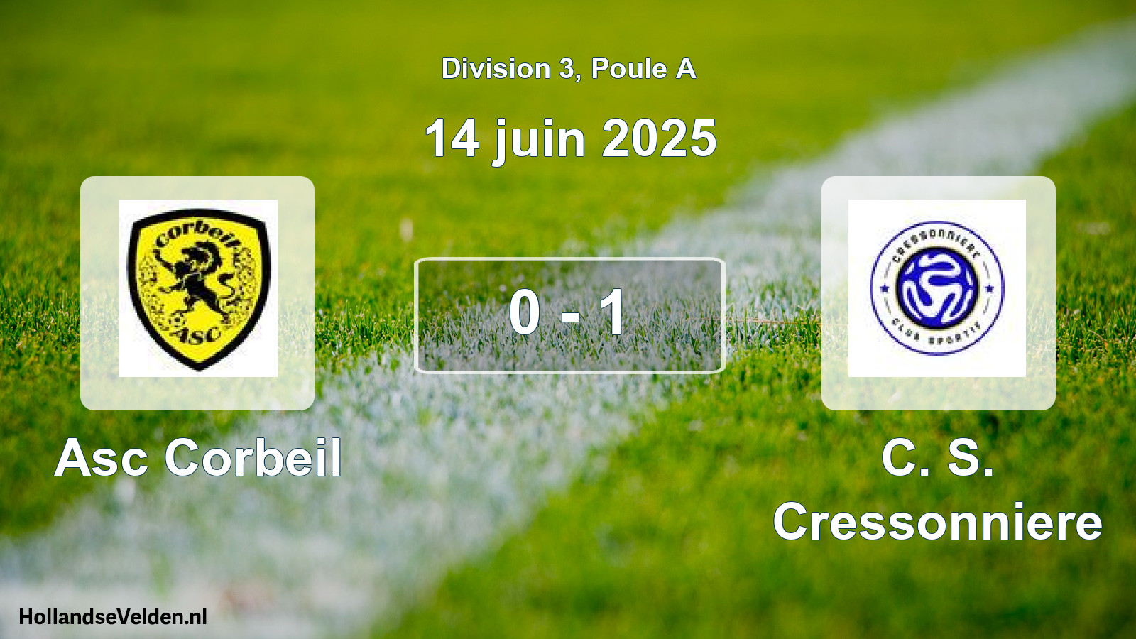 Gespeelde wedstrijd: Asc Corbeil - C. S. Cressonniere 0 - 1 (14 juni 2025)