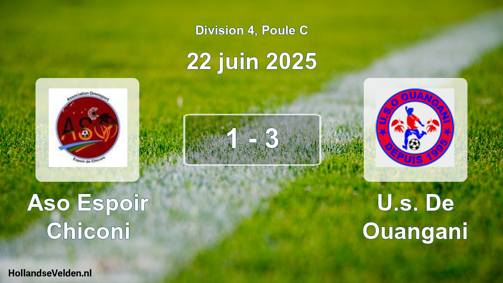 Match joué: Aso Espoir Chiconi - U.s. De Ouangani 1 - 3 (22 juin 2025)