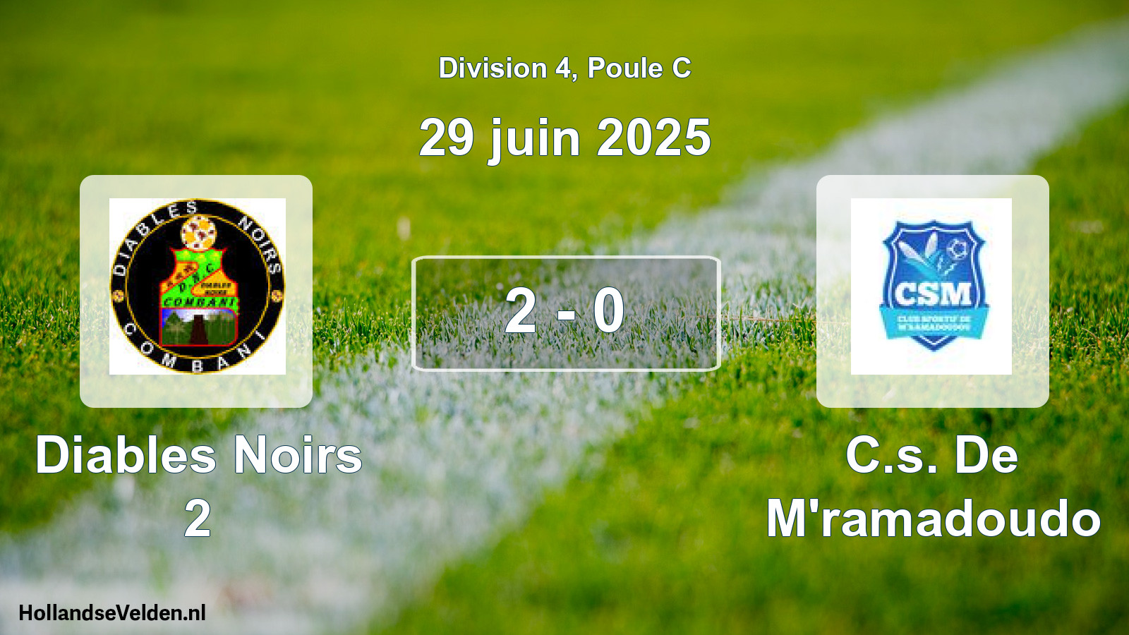 Match joué: Diables Noirs 2 - C.s. De M'ramadoudo 2 - 0 (29 juin 2025)