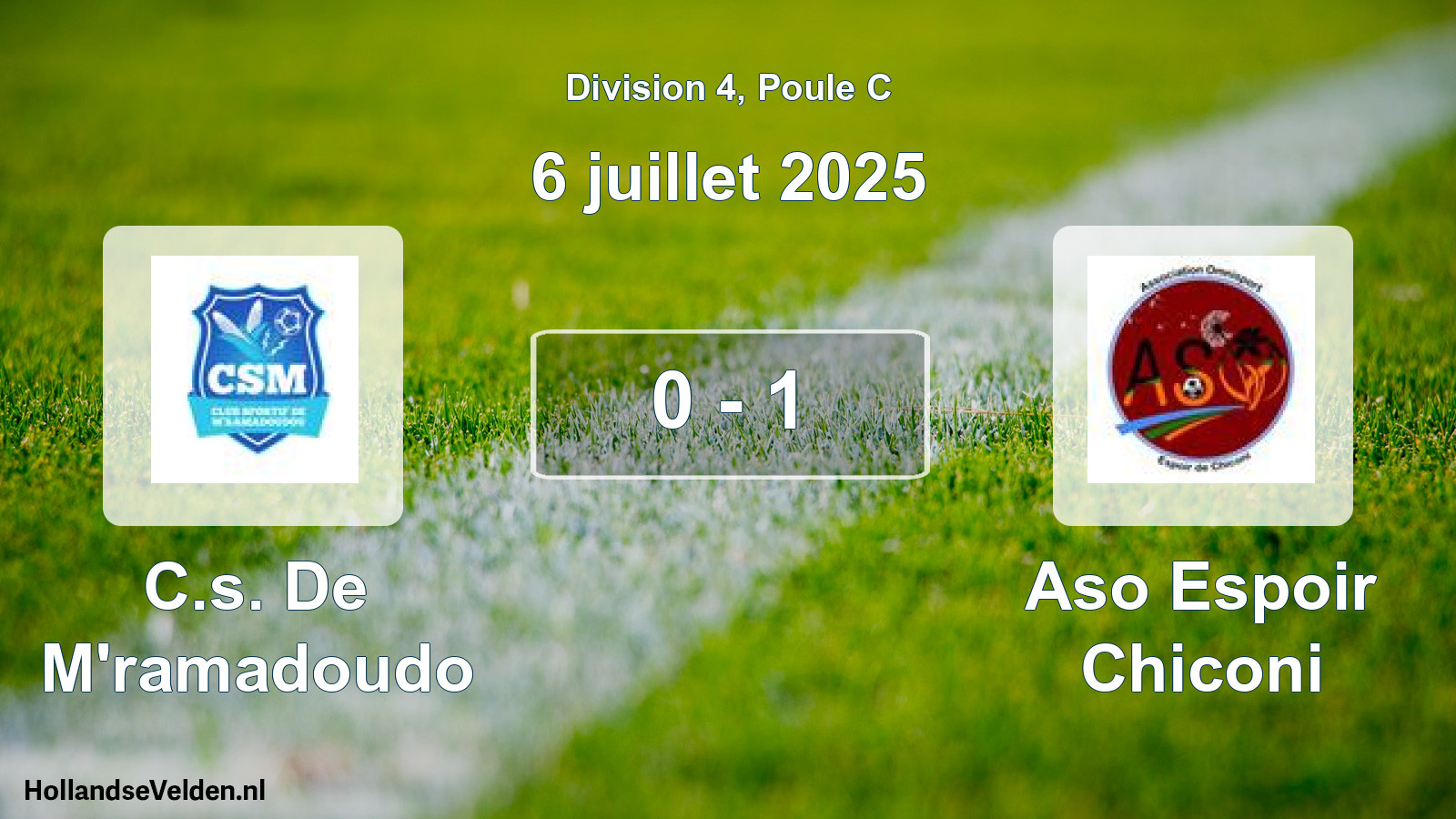 Match joué: C.s. De M'ramadoudo - Aso Espoir Chiconi 0 - 1 (6 juillet 2025)