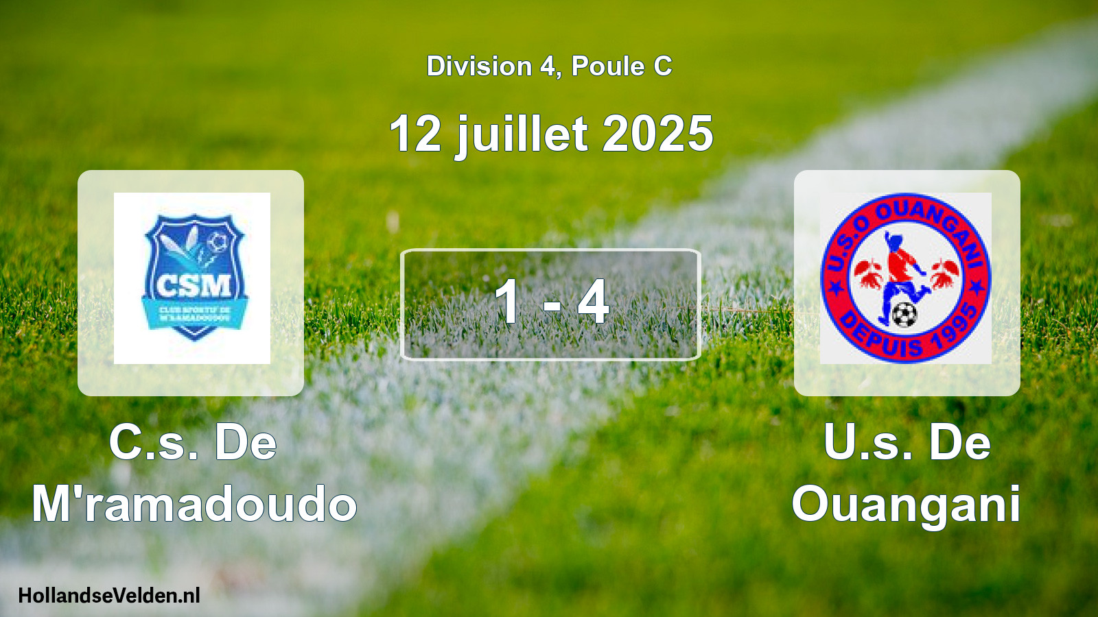 Match joué: C.s. De M'ramadoudo - U.s. De Ouangani 1 - 4 (12 juillet 2025)