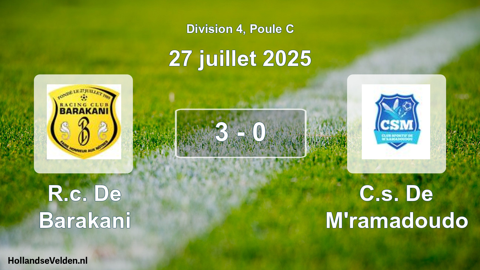 Gespeelde wedstrijd: R.c. De Barakani - C.s. De M'ramadoudo 3 - 0 (27 juli 2025)