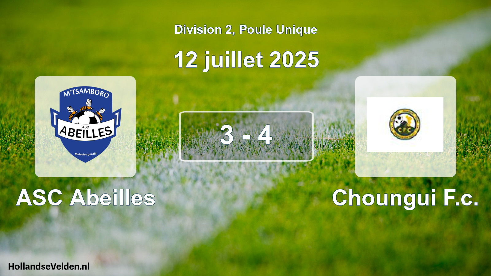 Match joué: ASC Abeilles - Choungui F.c. 3 - 4 (12 juillet 2025)