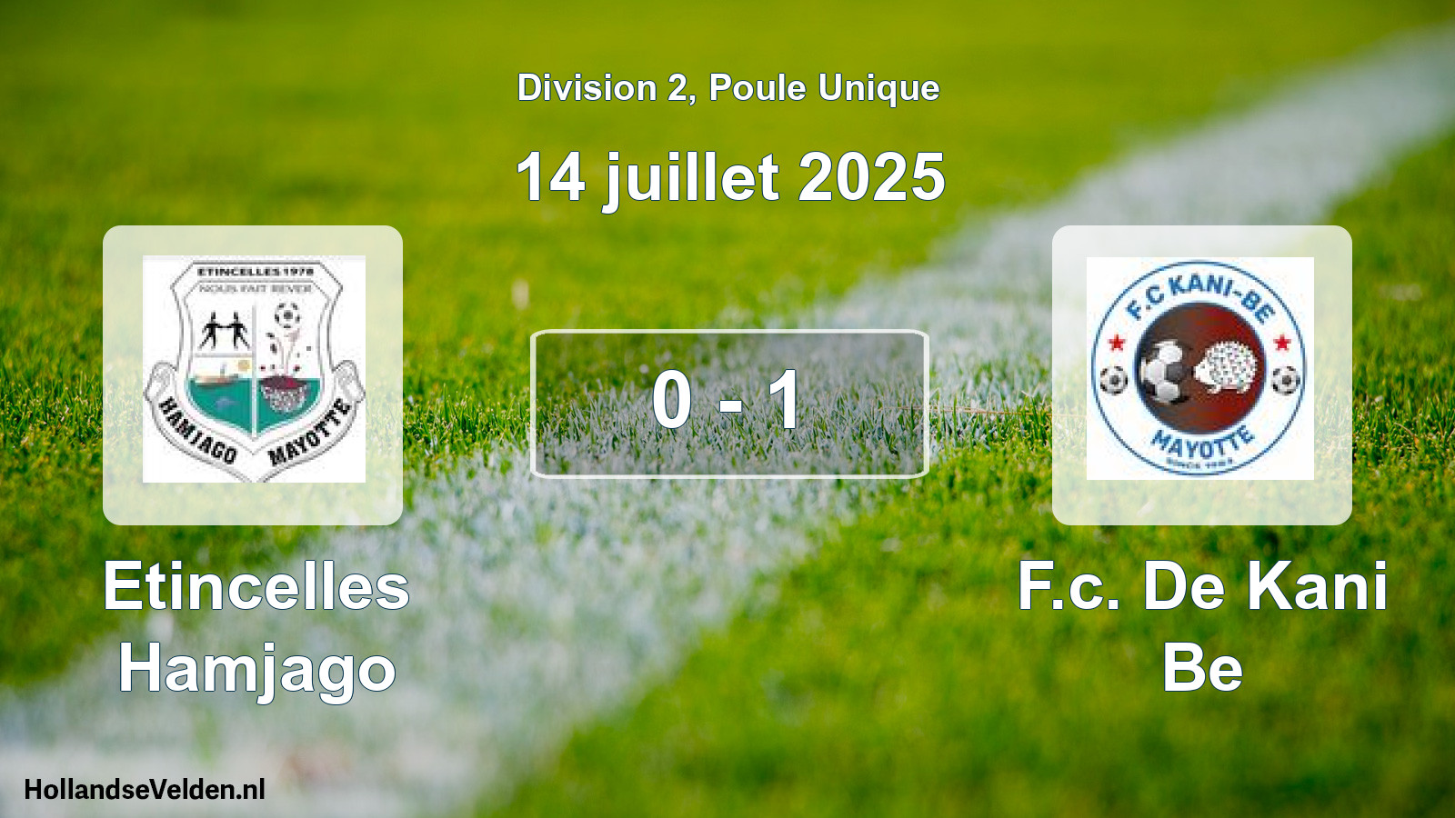 Match joué: Etincelles Hamjago - F.c. De Kani Be 0 - 1 (14 juillet 2025)