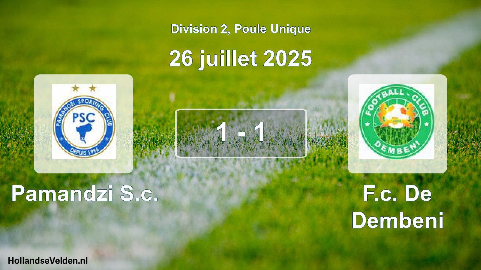 Match joué: Pamandzi S.c. - F.c. De Dembeni 1 - 1 (26 juillet 2025)