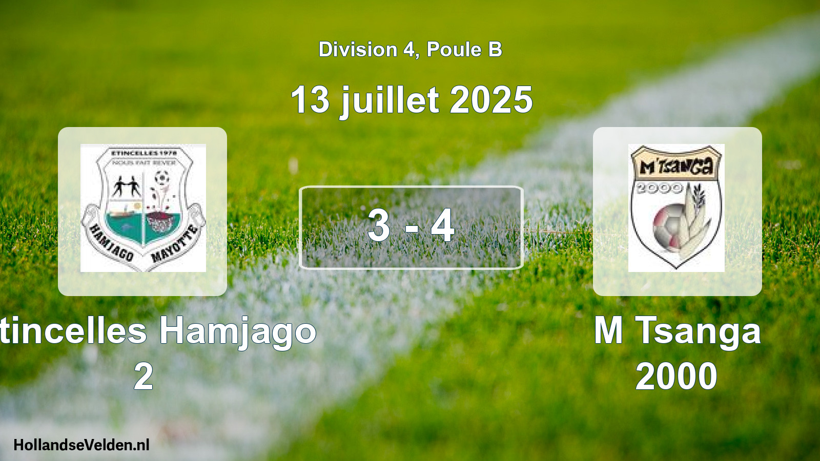 Match joué: Etincelles Hamjago 2 - M Tsanga 2000 3 - 4 (13 juillet 2025)