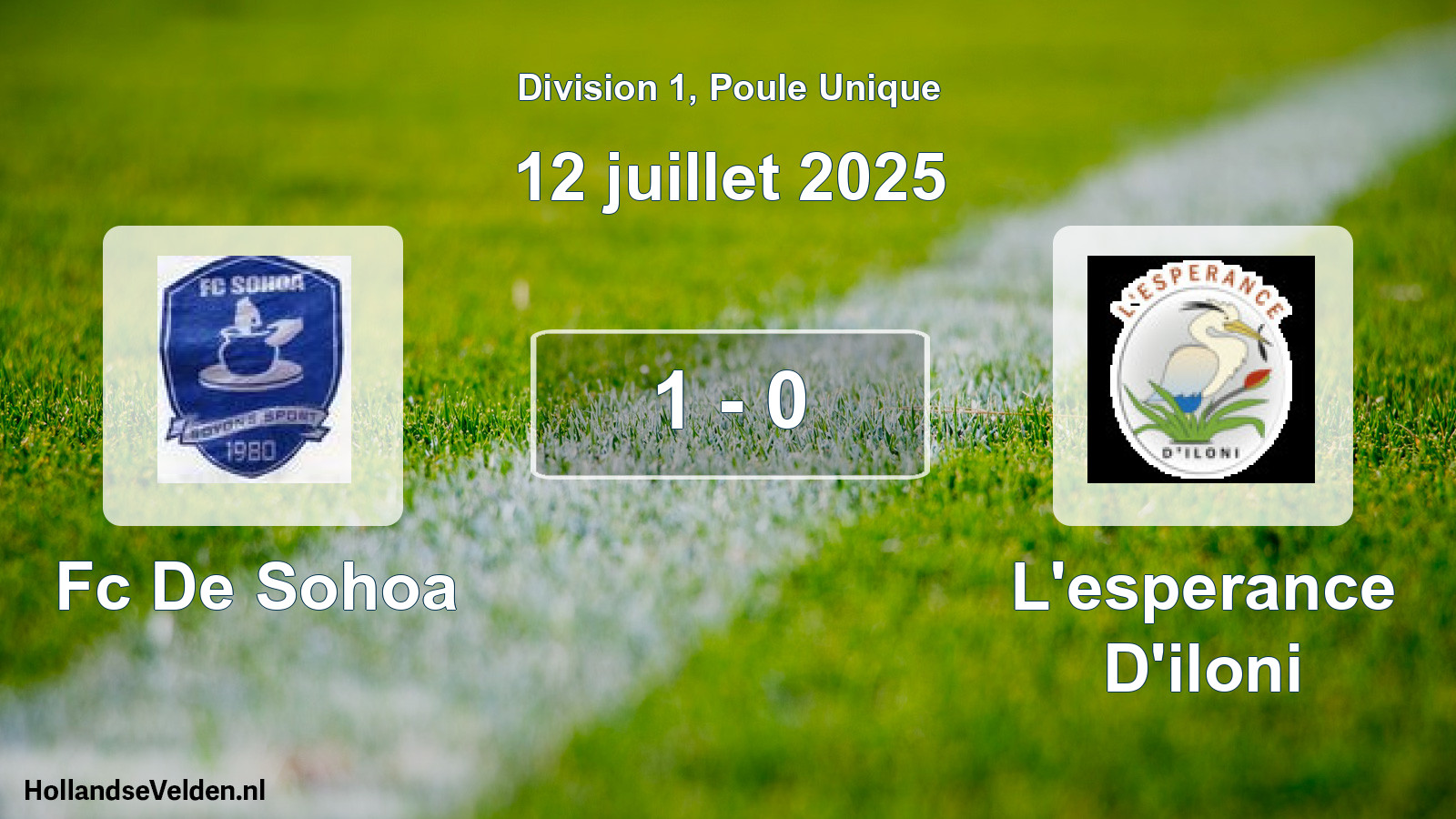 Total number of matches played: Fc De Sohoa - L'esperance D'iloni 1 - 0 (12 July 2025)