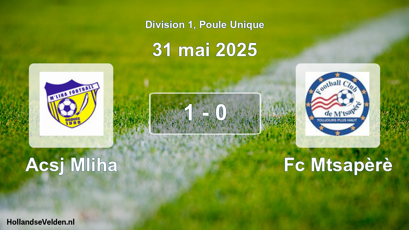 Match joué: Acsj Mliha - Fc Mtsapèrè 1 - 0 (31 mai 2025)