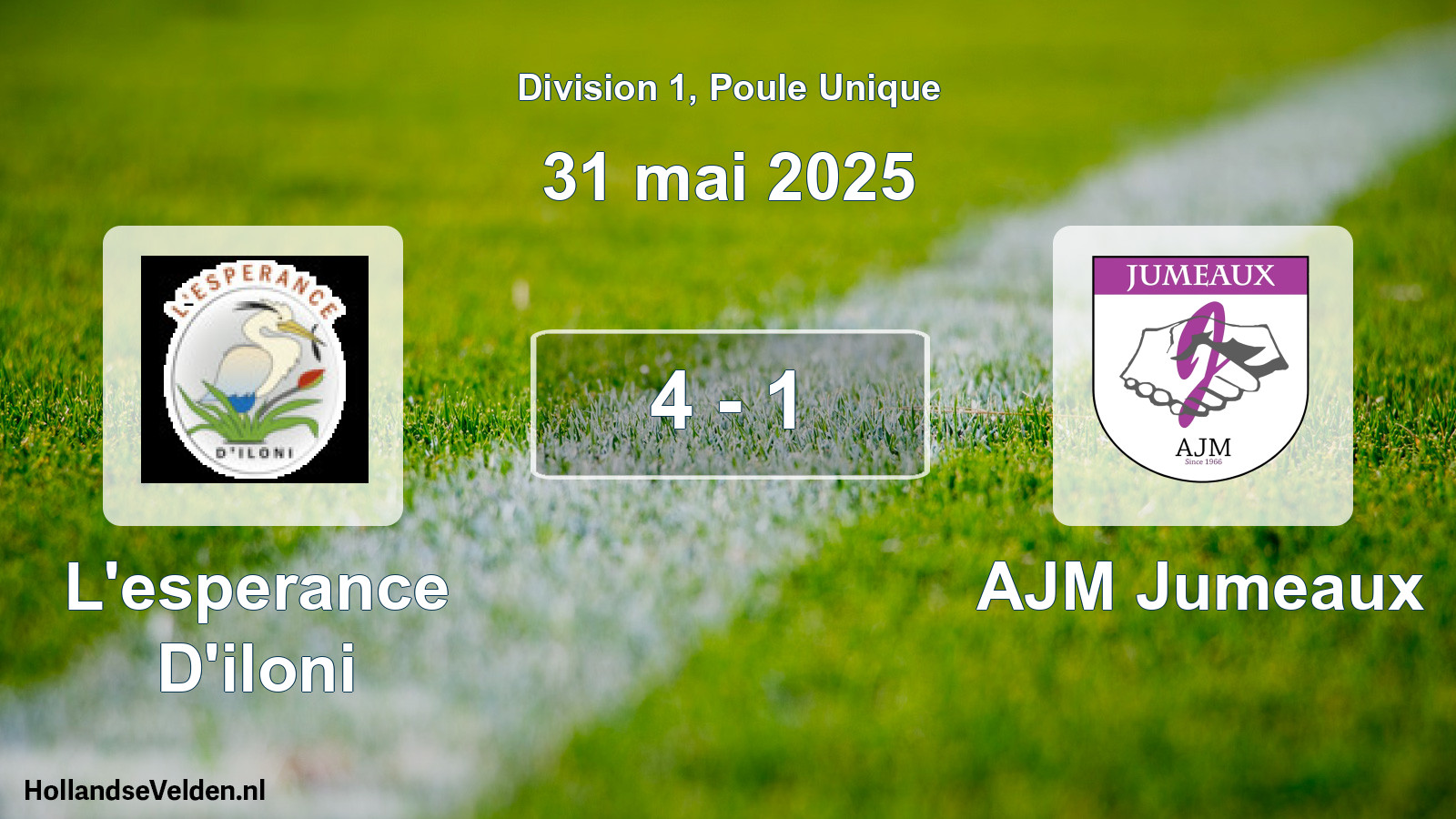 Match joué: L'esperance D'iloni - AJM Jumeaux 4 - 1 (31 mai 2025)