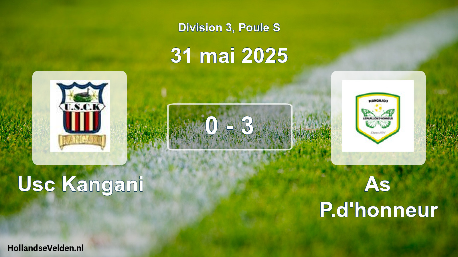 Total number of matches played: Usc Kangani - As P.d'honneur 0 - 3 (31 May 2025)